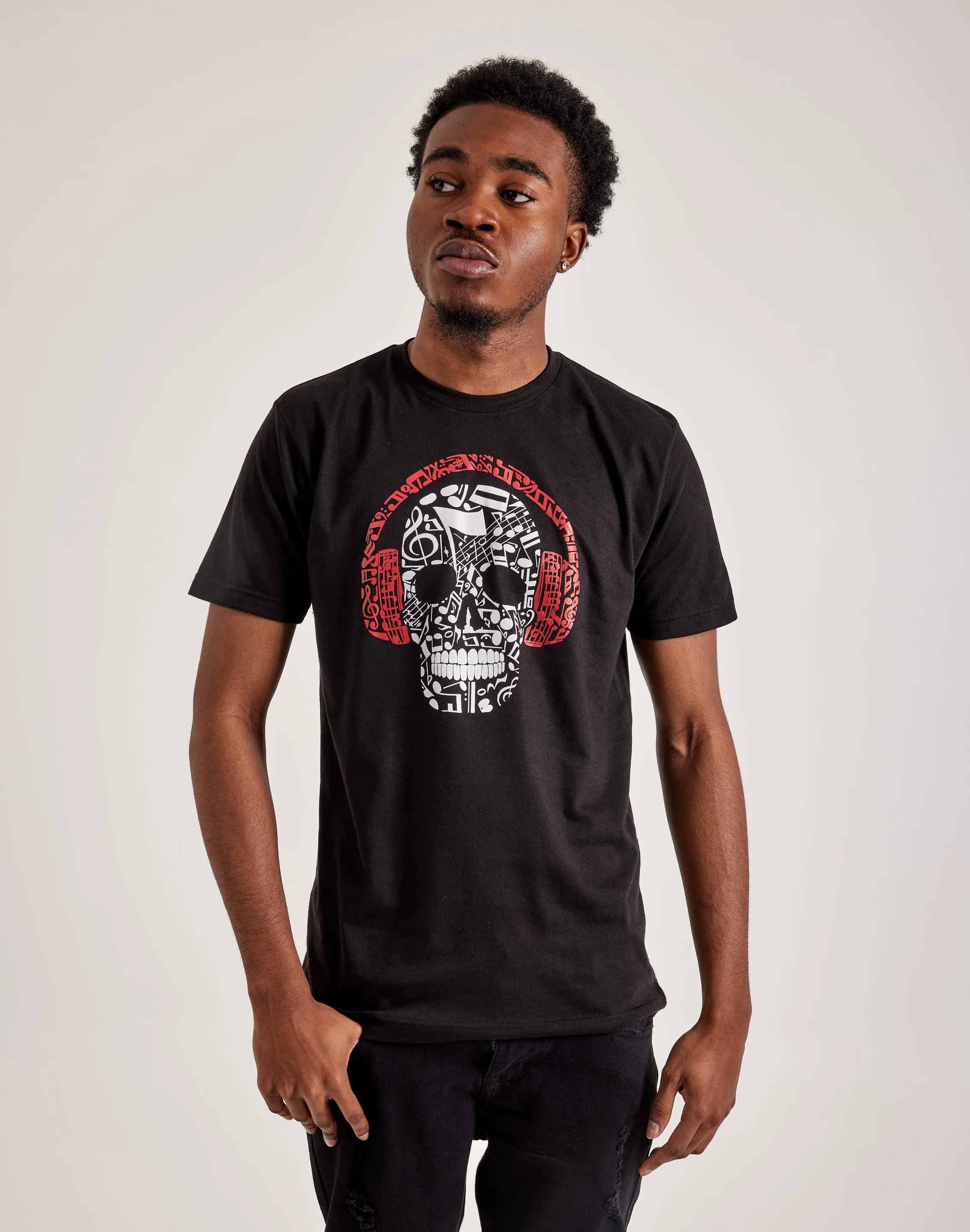 LA Pop Art Music Notes Skull Tee AntiPillingFabric Airflow Mesh Panels
