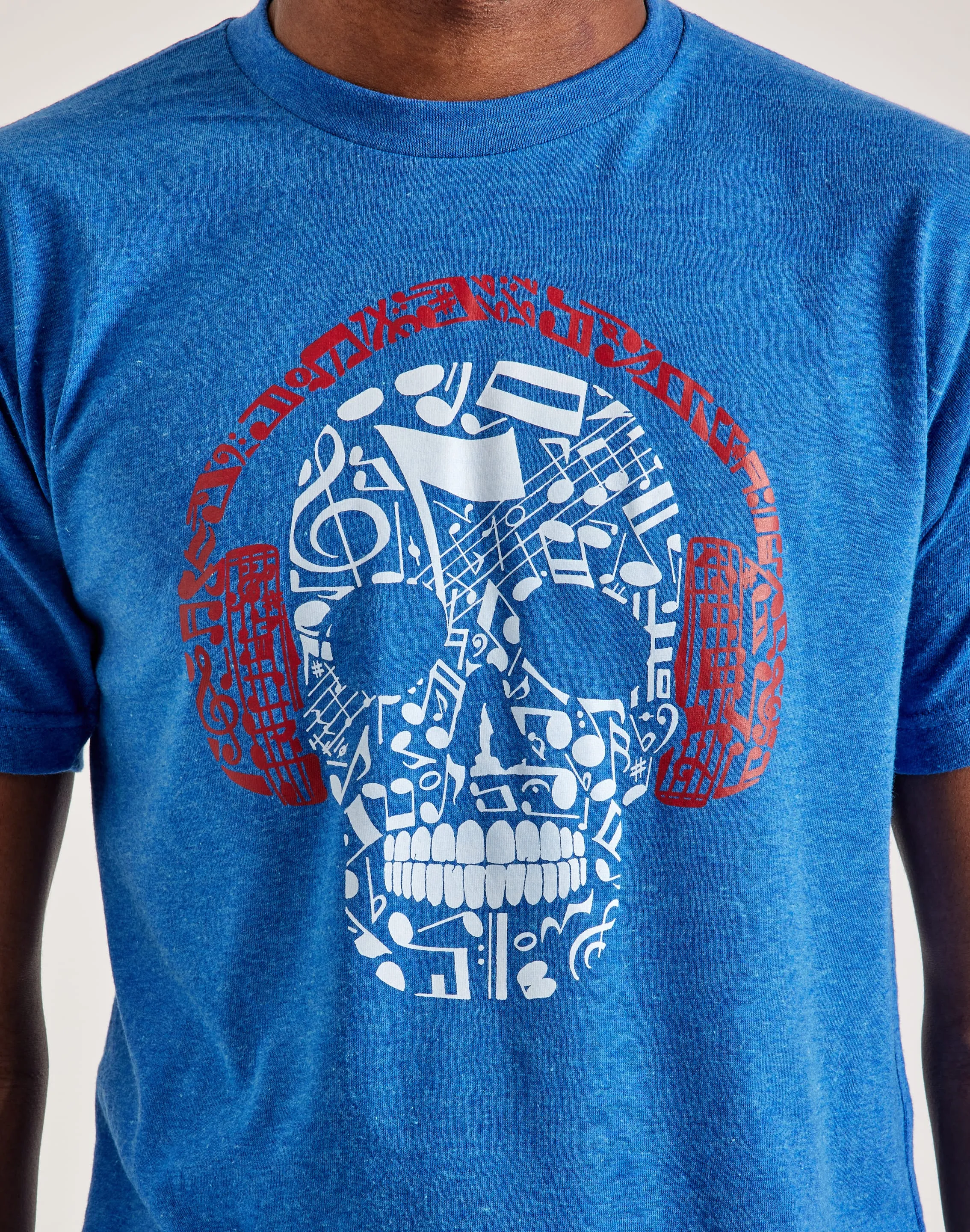 LA Pop Art Music Notes Skull Tee OdorResistant Fabric