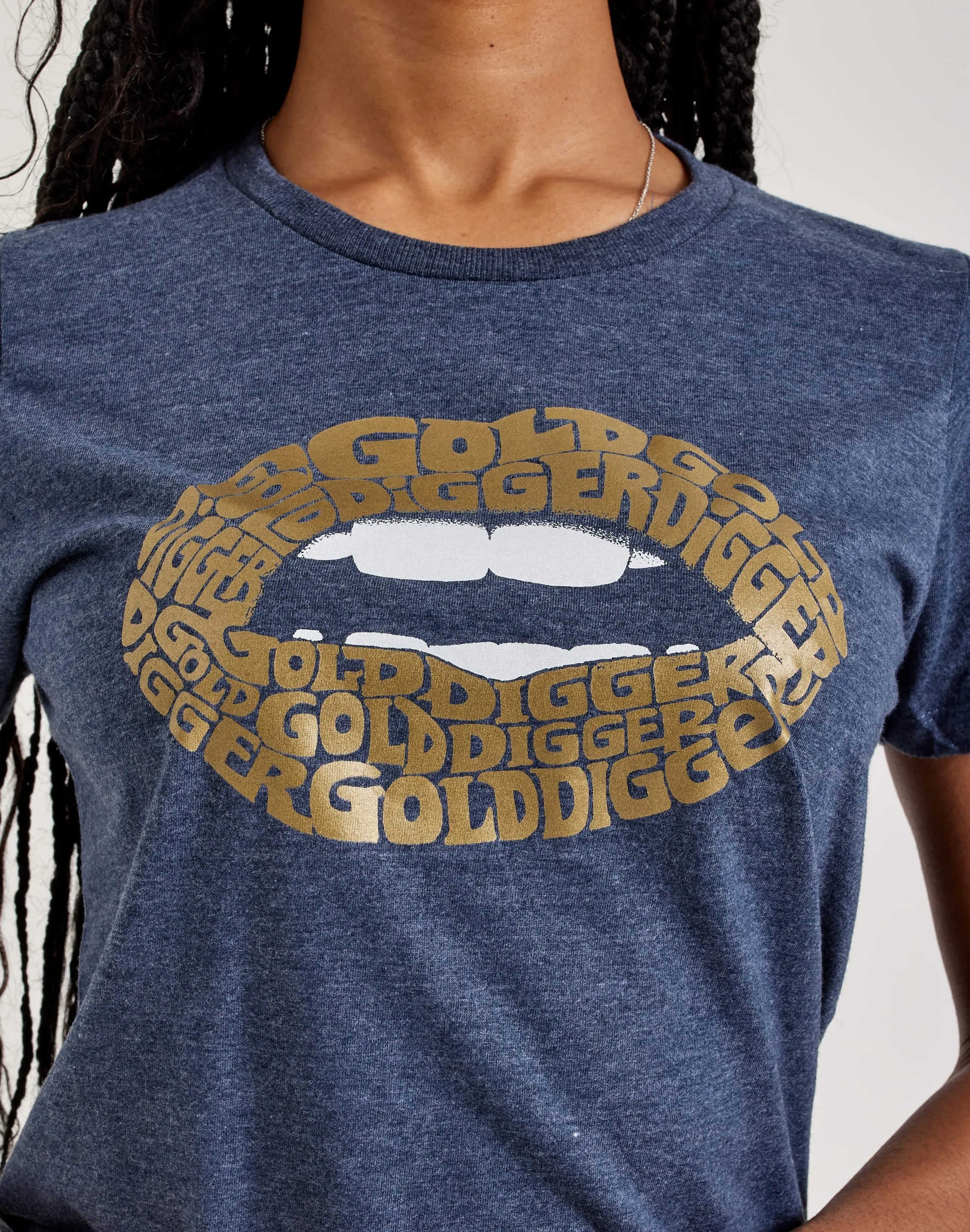 LA Pop Art Word Art Gold Digger Lips Tee DurableReinforcedElbow EcoFriendly Dye