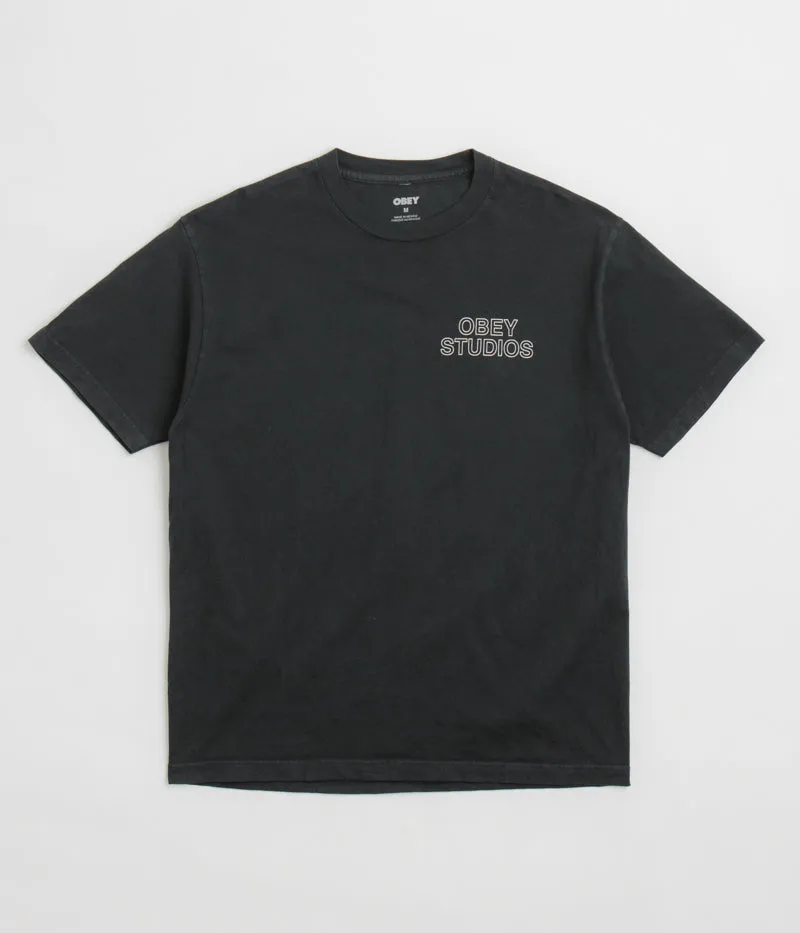 plane event Obey Studios Outline T-Shirt - Pigment True Vintage Black