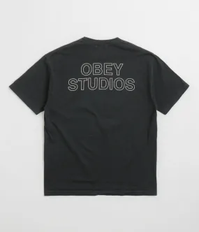 Luxury Straight fit Obey Studios Outline T-Shirt - Pigment True Vintage Black