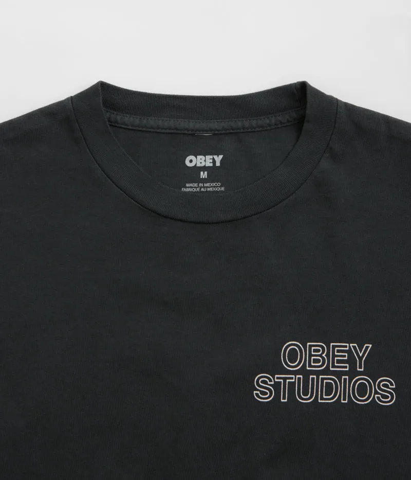 Obey Studios Outline T-Shirt - Pigment True Vintage Black weekday indoor venue