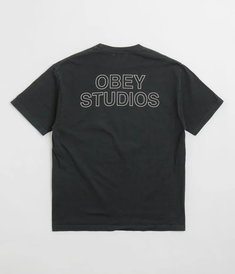 Luxury Straight fit Obey Studios Outline T-Shirt - Pigment True Vintage Black