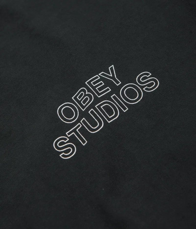 Rural area cardigan silhouette Obey Studios Outline T-Shirt - Pigment True Vintage Black