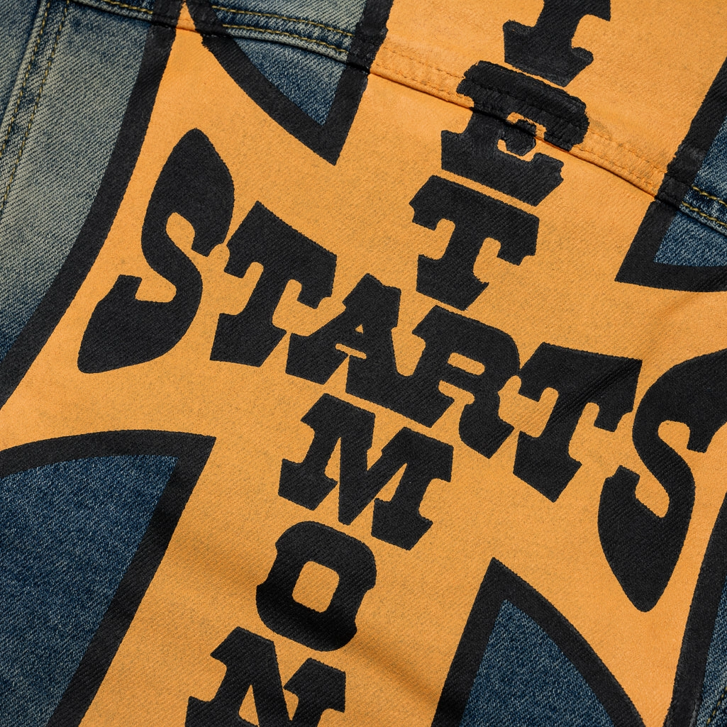 Evaluation Autumn Diet Starts Monday Denim Sherpa Trucker Jacket - Indigo