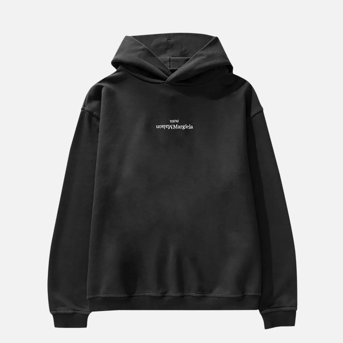 UPSIDE DOWN LOGO HOODIE - BLACK Flex Fit LowMaintenance Material