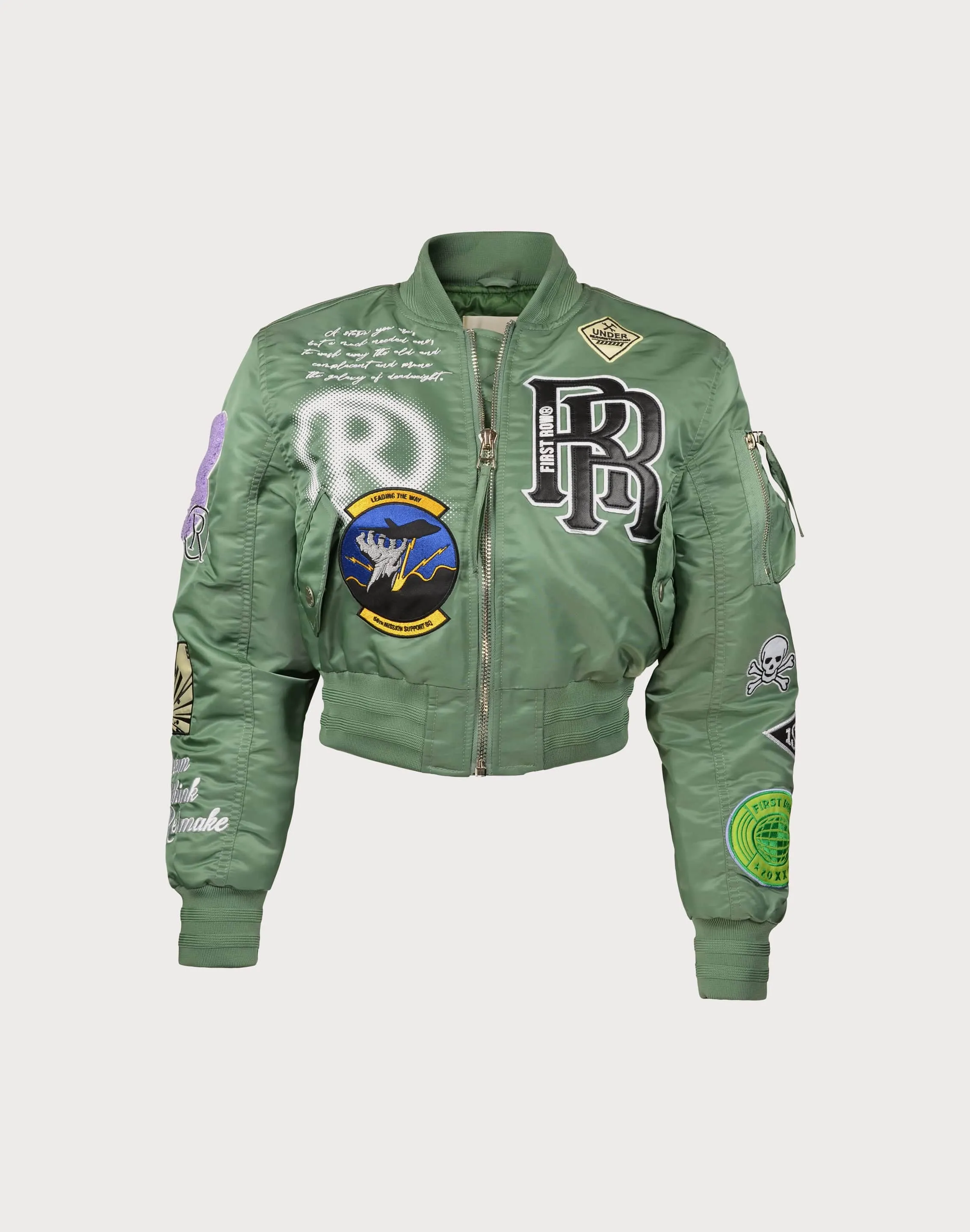 Fashion Core Love Glow First Row Cropped Varsity Vintage Green?Jacket