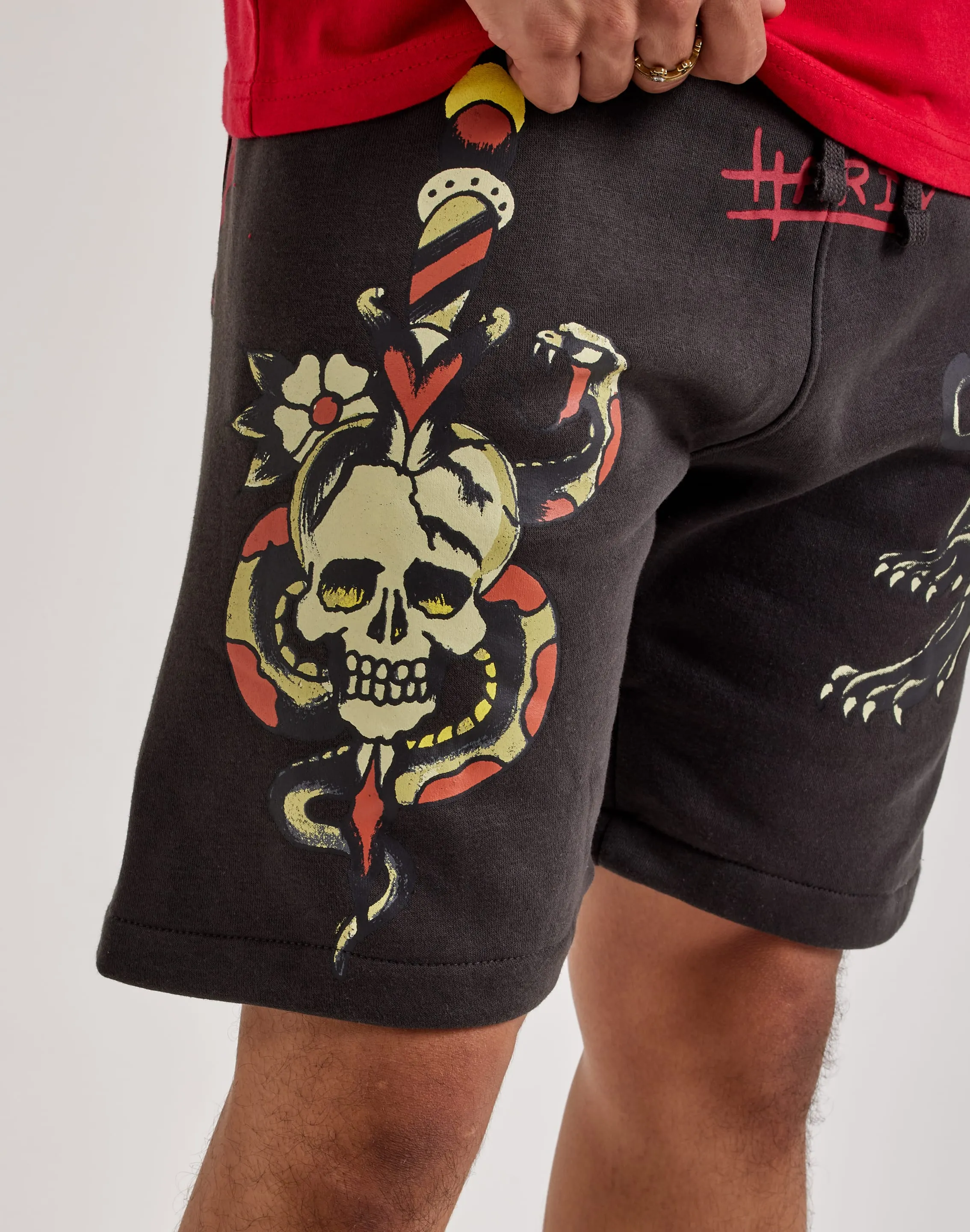 Ed Hardy Panther Skull Fleece Shorts StretchableFabric