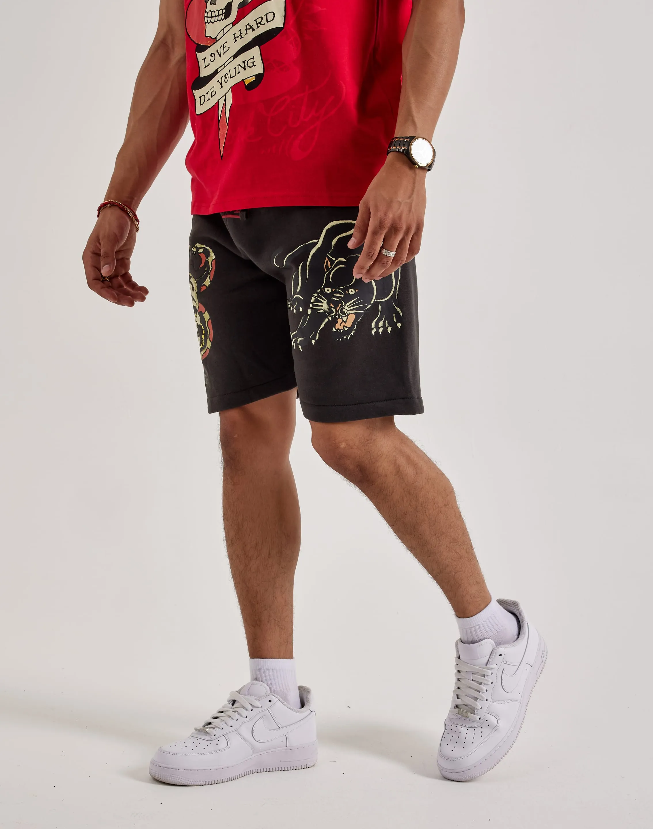 Ed Hardy Panther Skull Fleece Shorts OdorResistantFabric