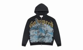 AntiPillFinish AdjustableHemline Chrome Liberty Zip Hoodie "Black Wash"