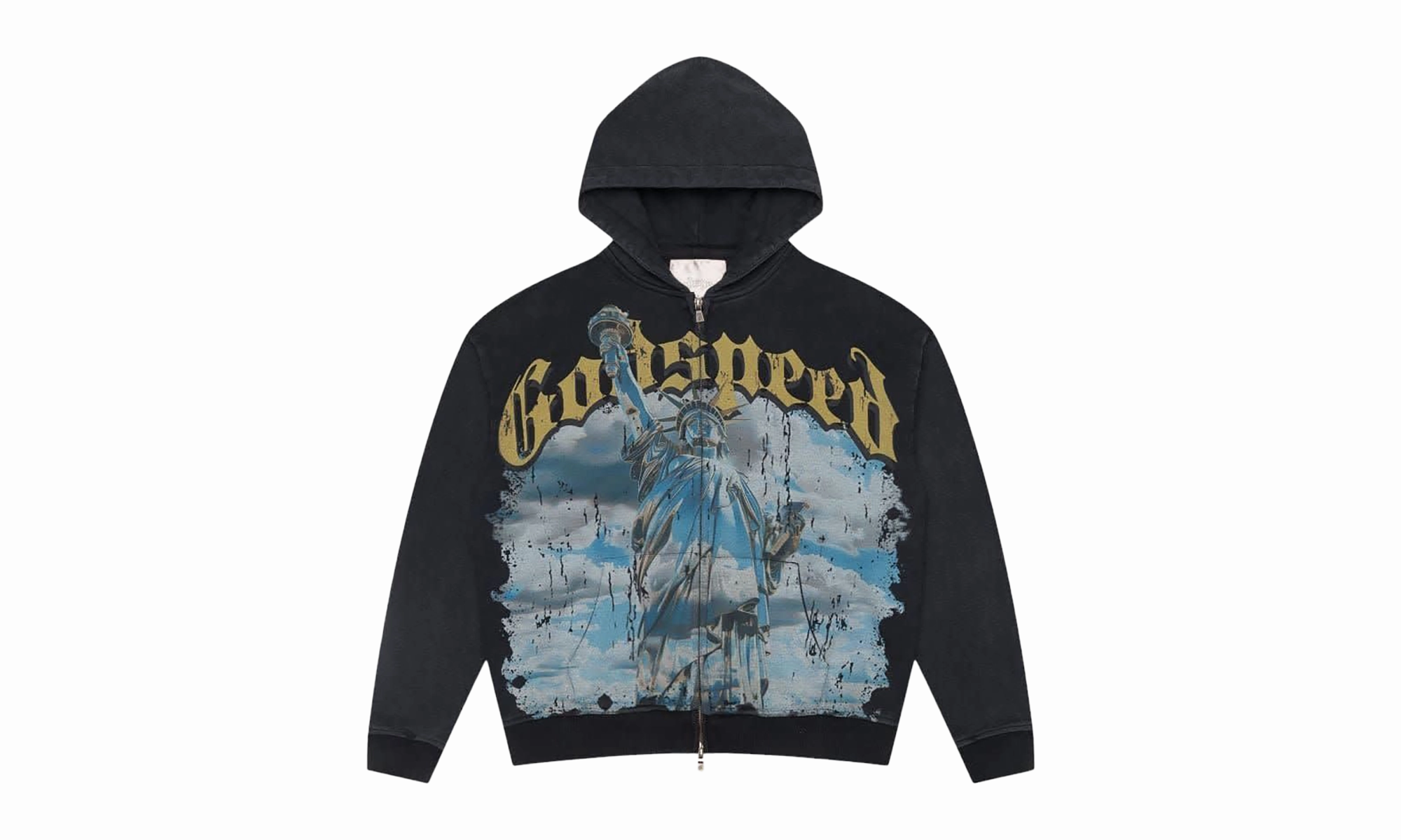 AntiPillFinish AdjustableHemline Chrome Liberty Zip Hoodie "Black Wash"