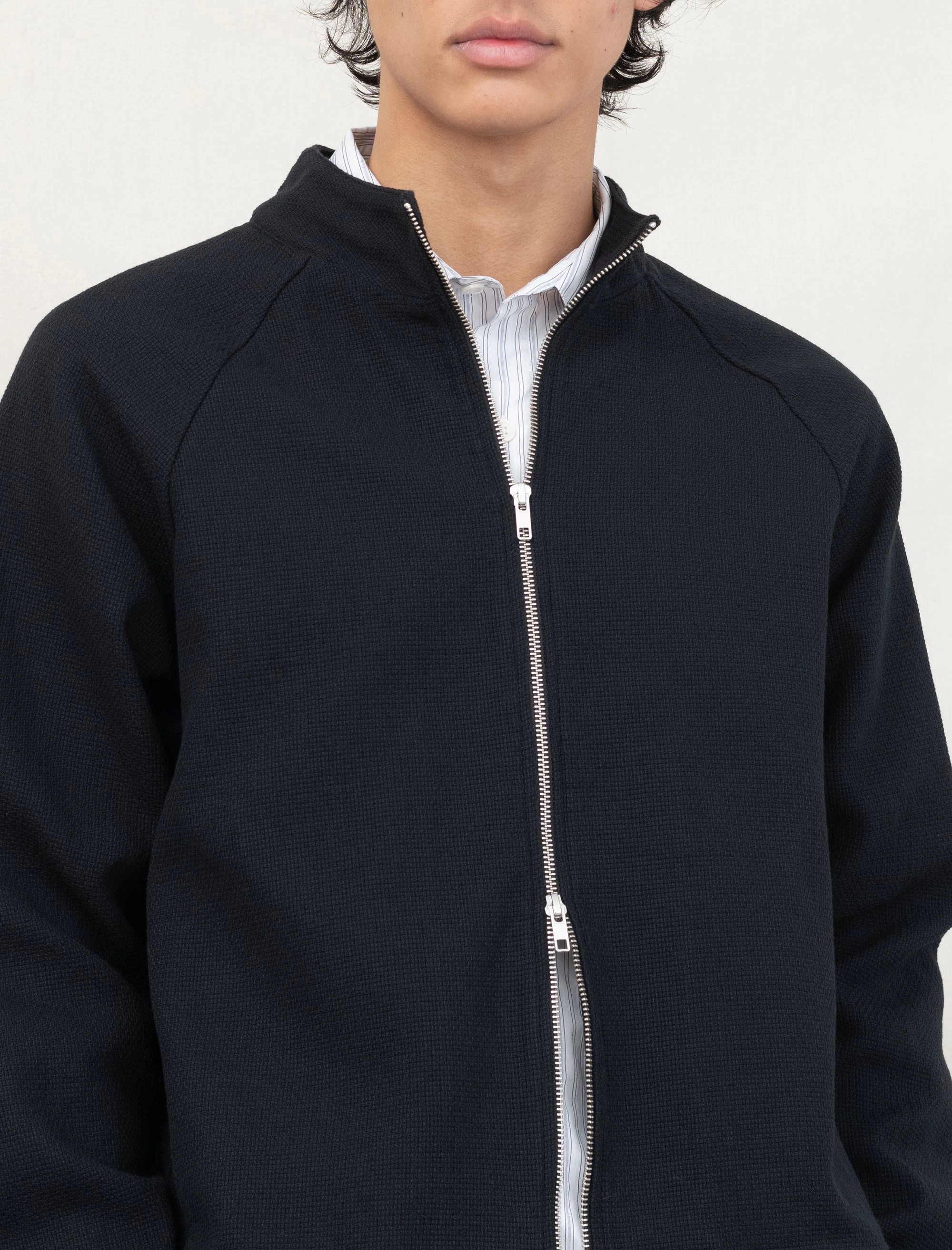 Long Sleeve Tee NonChafingEdges Leisure Woven Zip Up (Black)