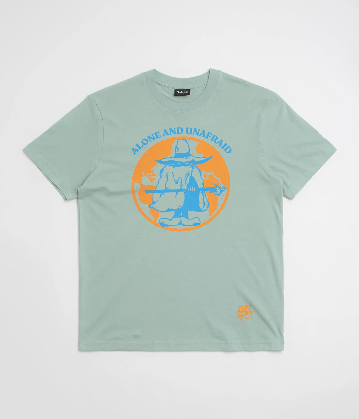 flatspot Alone And Unafraid T-Shirt - Blue Aloe bold hem Cold Weather
