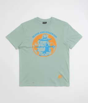 flatspot Alone And Unafraid T-Shirt - Blue Aloe bold hem Cold Weather