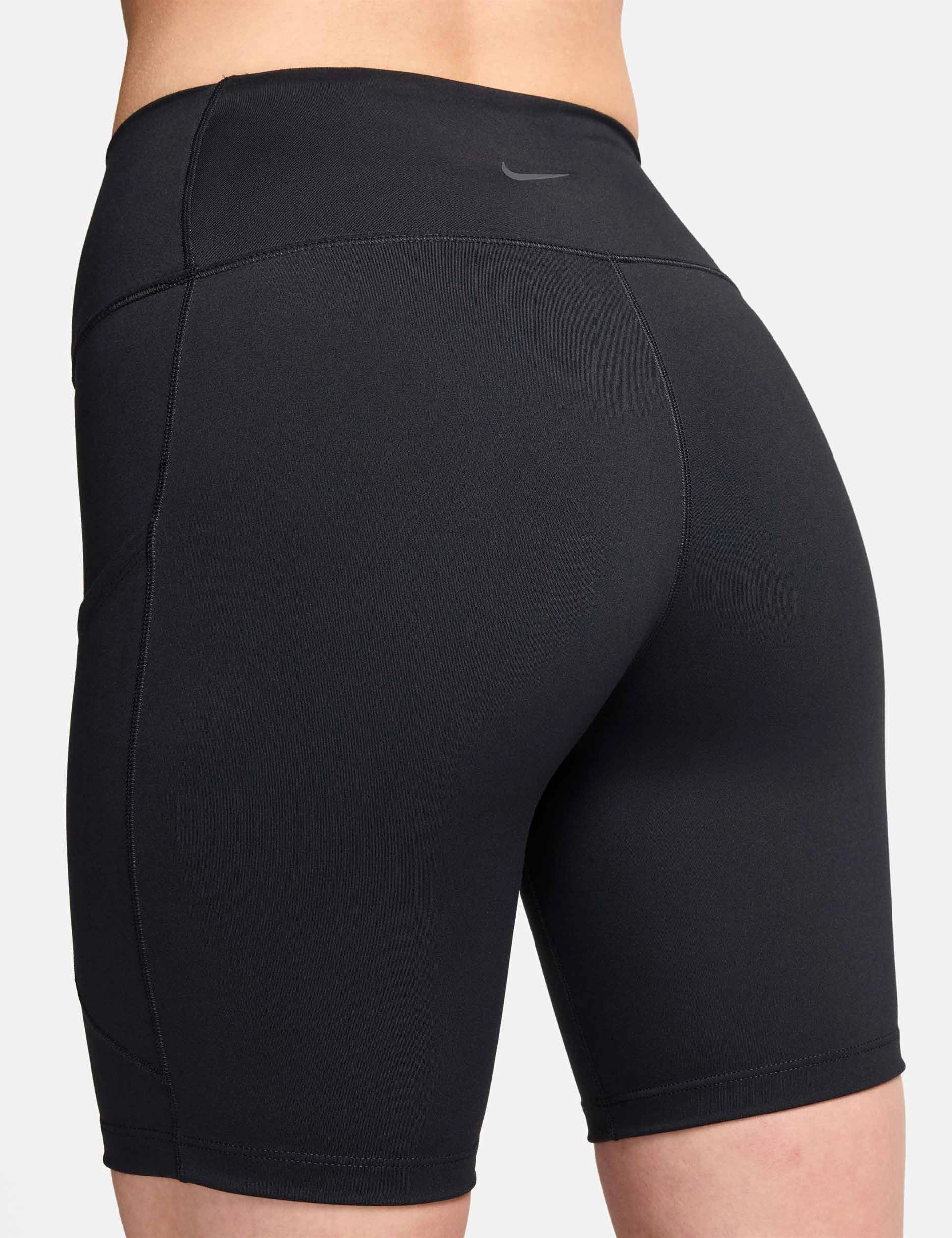 One High Waisted 8" Biker Shorts - Black anti - static snap closure