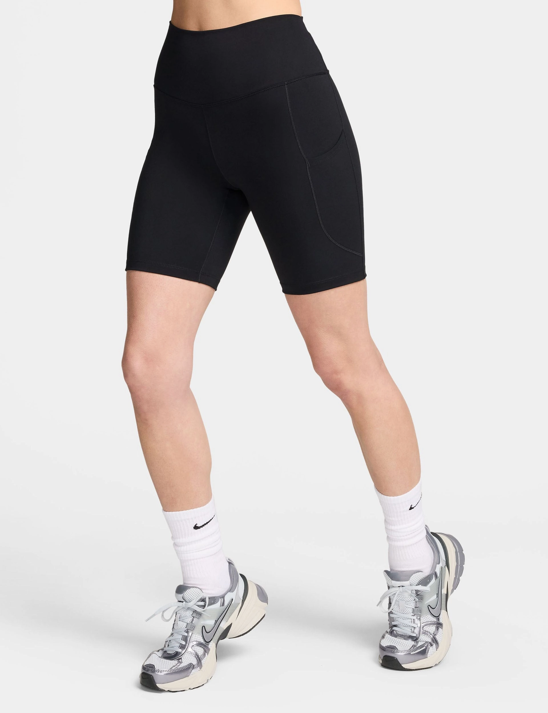 Slip Resistant Inner Grip One High Waisted 8" Biker Shorts - Black