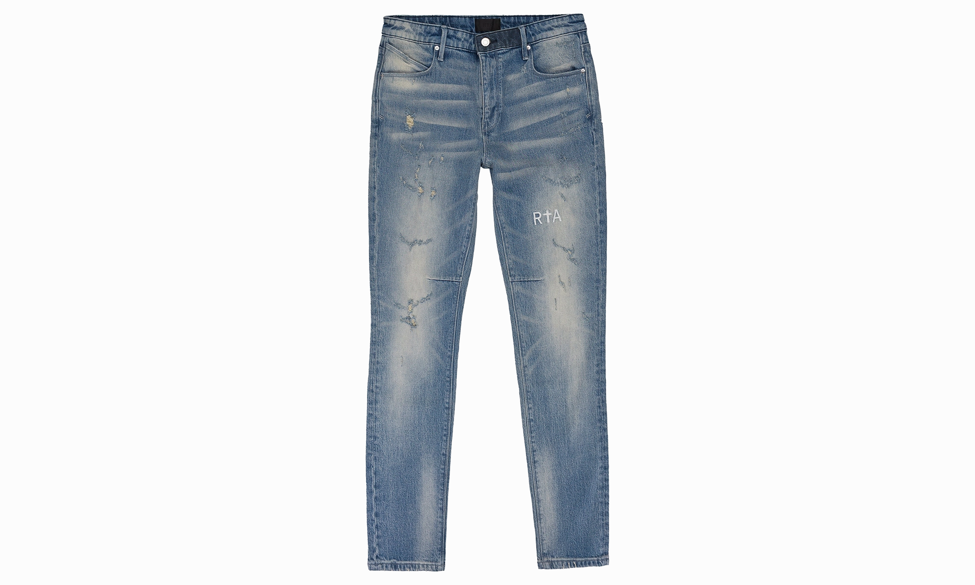 Minimalist Style Chill Outfit Tailored Cut LIGHT WASH DISTRESSED SKINNY JEANS "Blue"