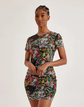 Ed Hardy Tattoo Collage Mesh Tee Dress EcoCertifiedTextile
