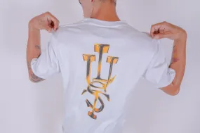 High Stretch Fabric Lust Brand Gold Monogram White Tee