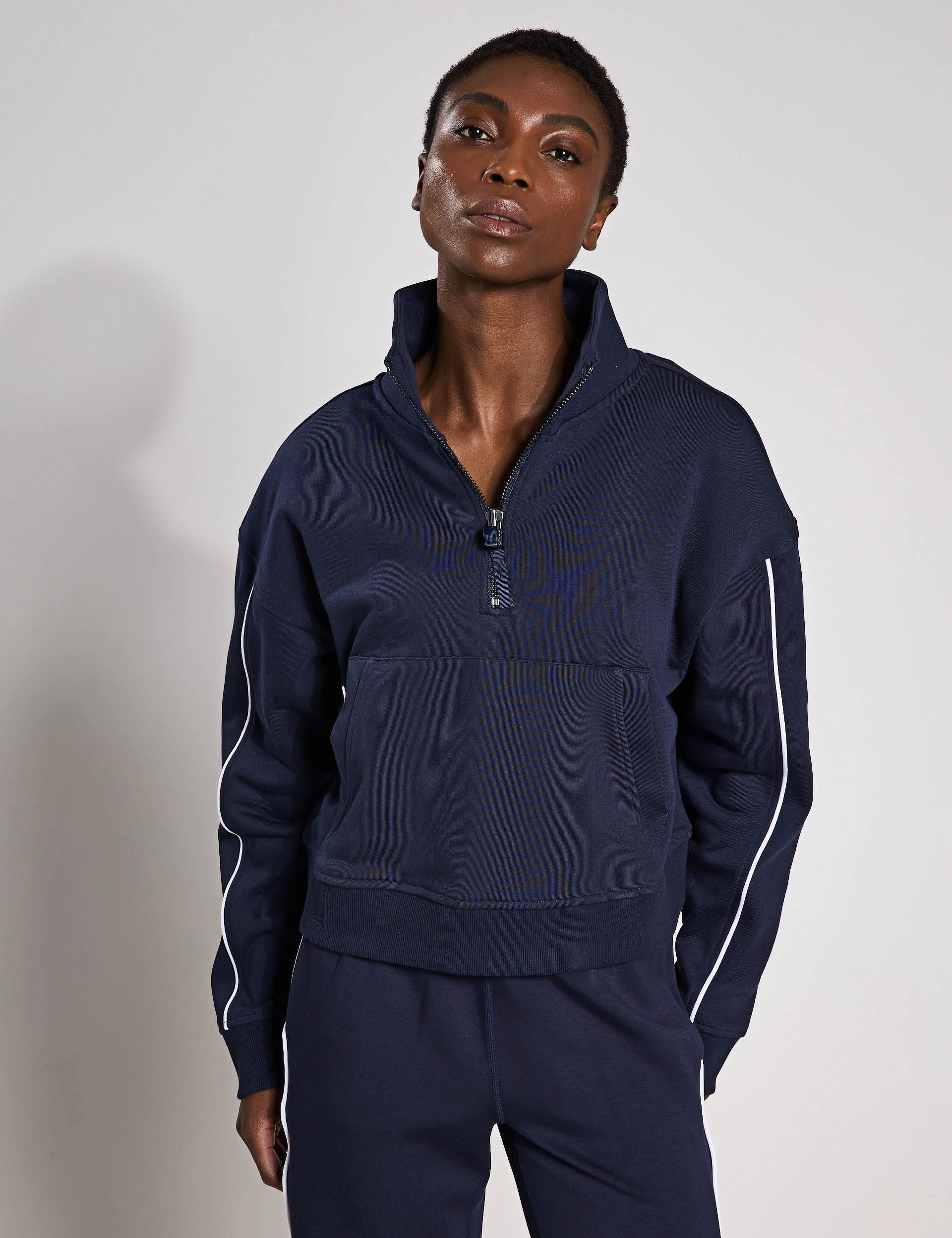 Flexible High Density Knit Elastic Cuffing The Rihanna Set - Navy Blue/White Piping