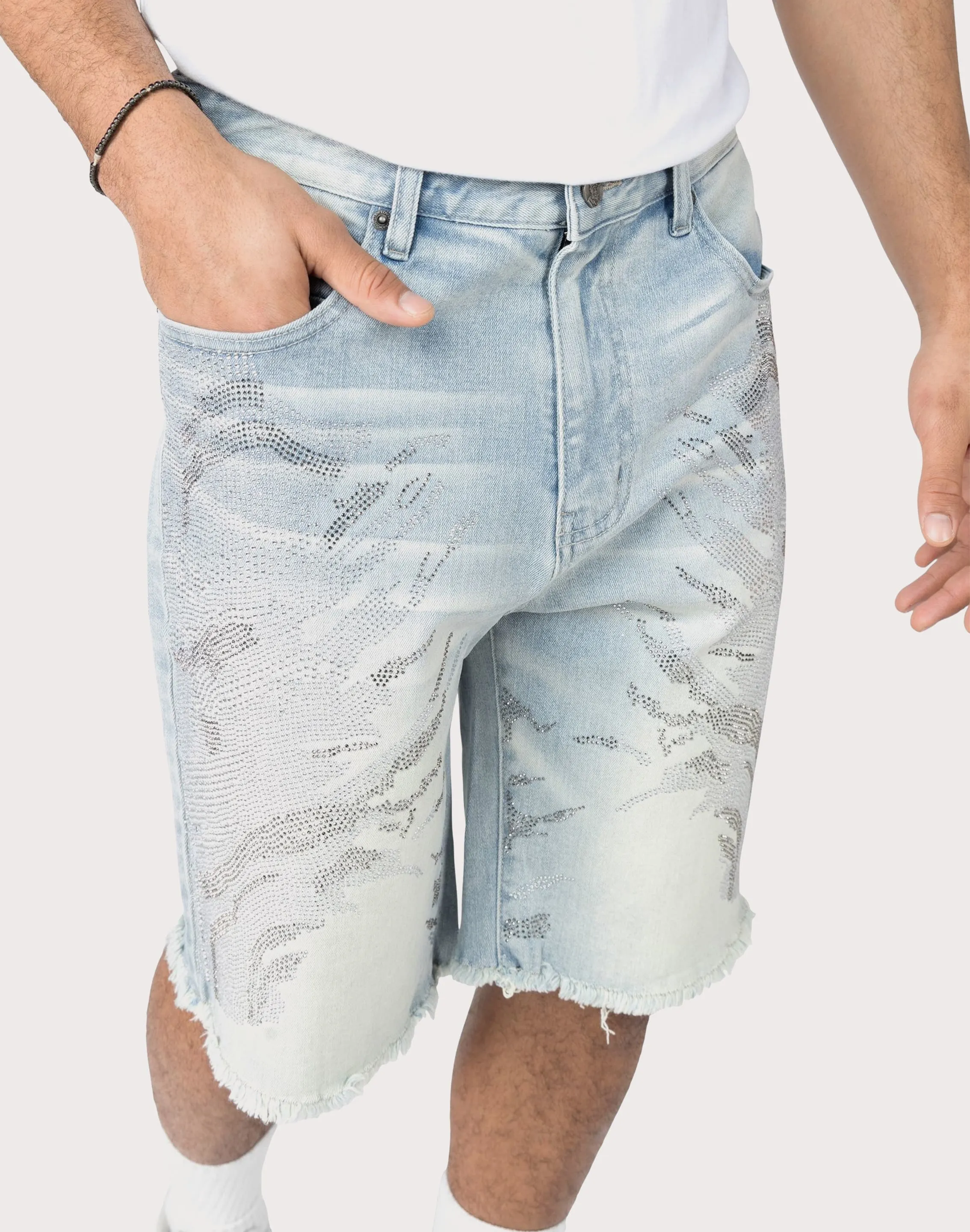 Legend Fit Model Edge Grindhouse Rhinestone Denim Shorts