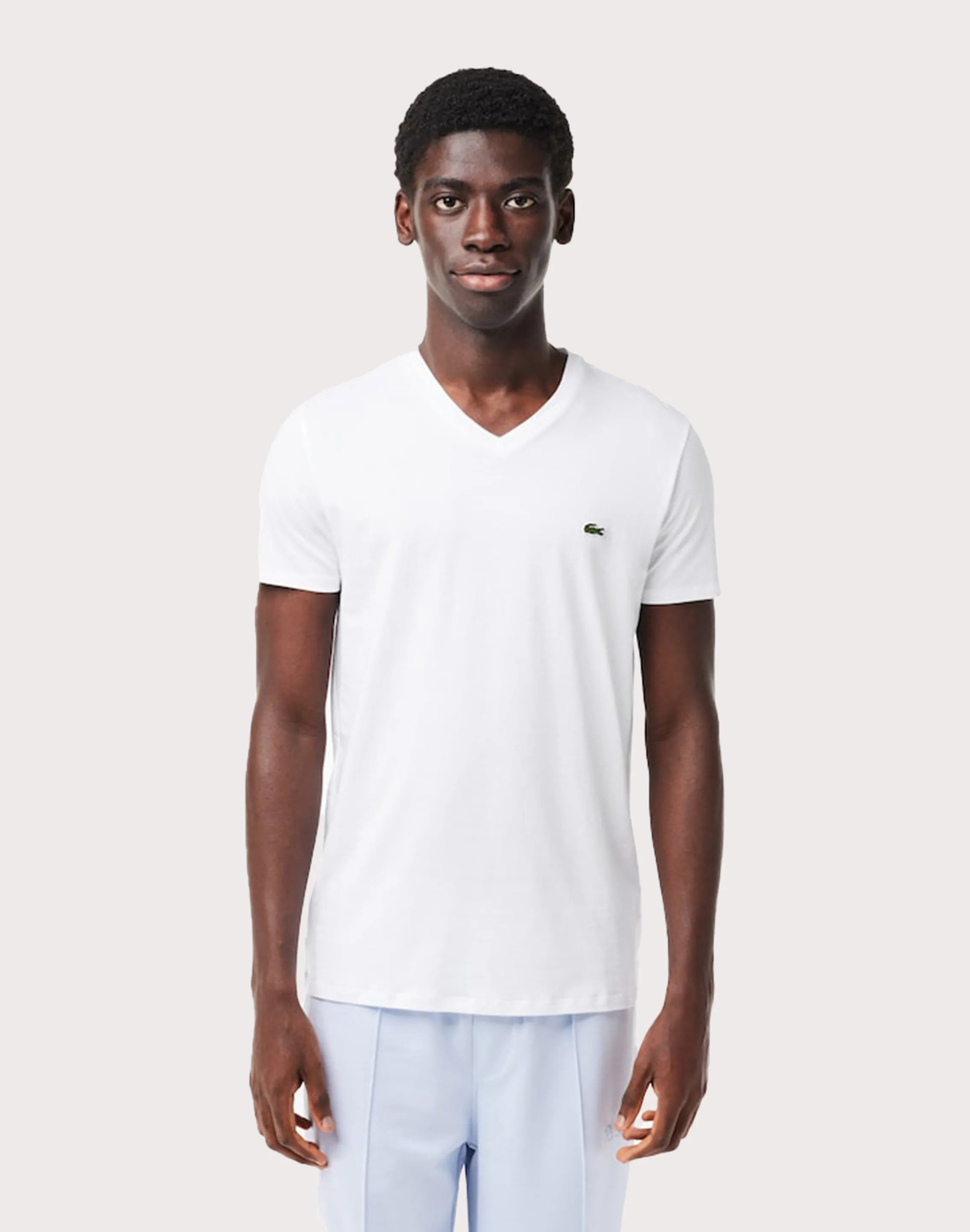 Lacoste Jersey Print V-Neck Tee DoubleLayeredHem Ergonomic Pattern