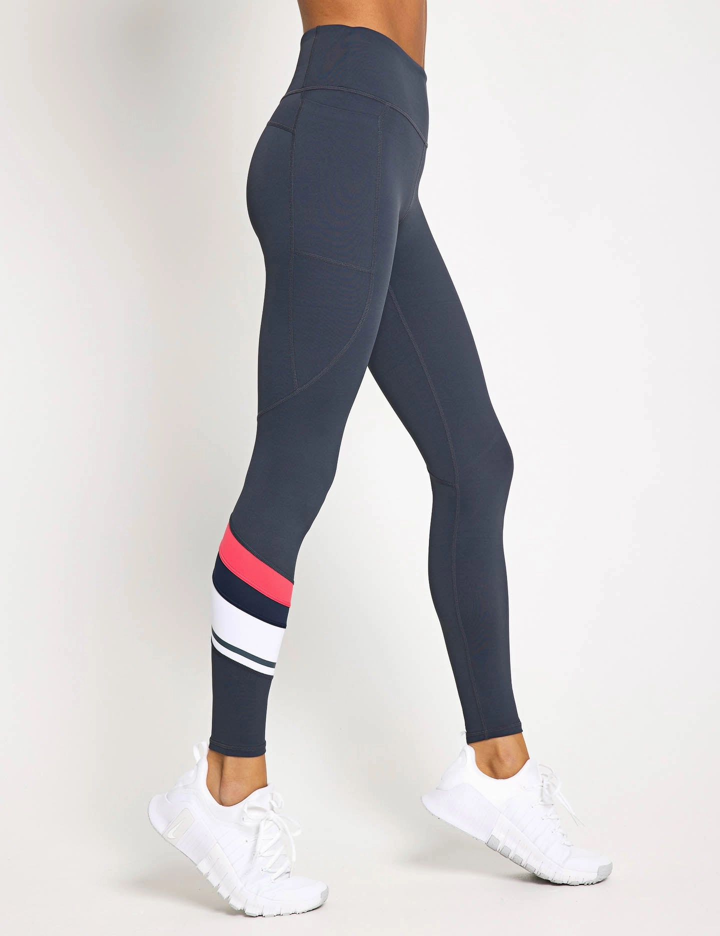Flexible Stretch Material Limitless Legging - Charcoal/Coral
