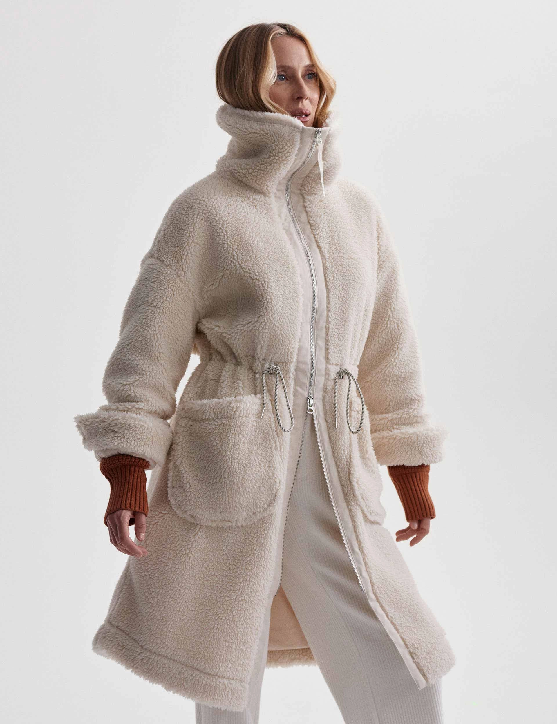Logan Sherpa Coat - Sandshell High Collar Temperature Regulating Fabric