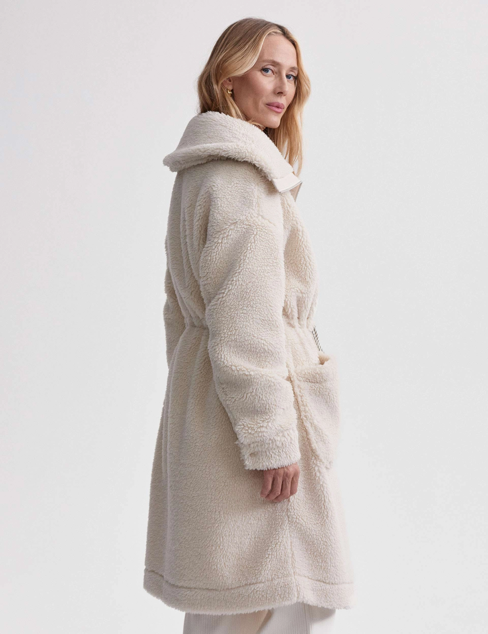 BondedSeams Faux Fur Collar Logan Sherpa Coat - Sandshell