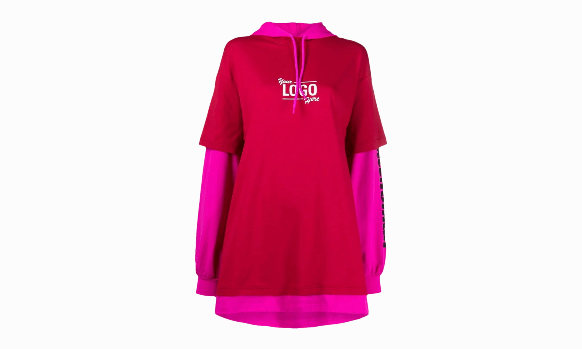 Logo Layered Hoodie T-Shirt "Raspberry And White"