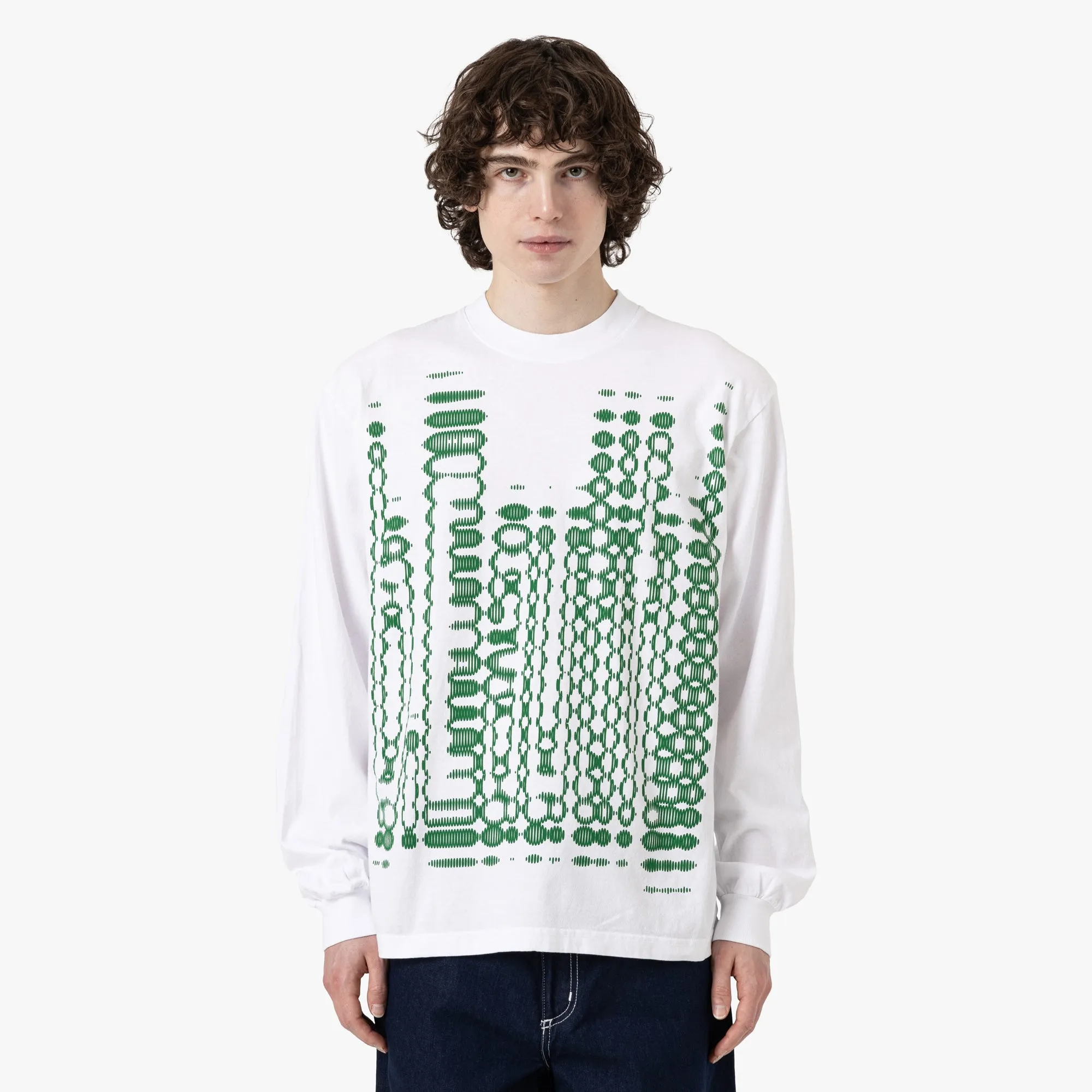ruffled hem Yarn Dyed Stripes b.Eautiful Vapor Logo Shirt / White