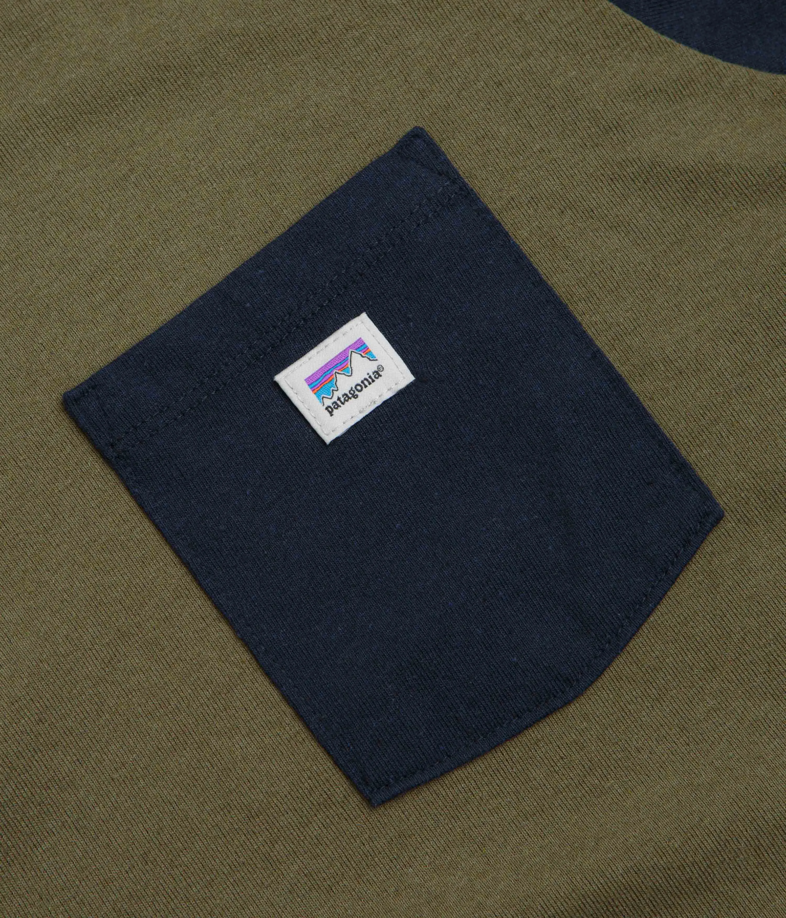 Patagonia Shop Sticker Pocket Responsibili-Tee Long Sleeve T-Shirt - Tent Green Exclusive Design
