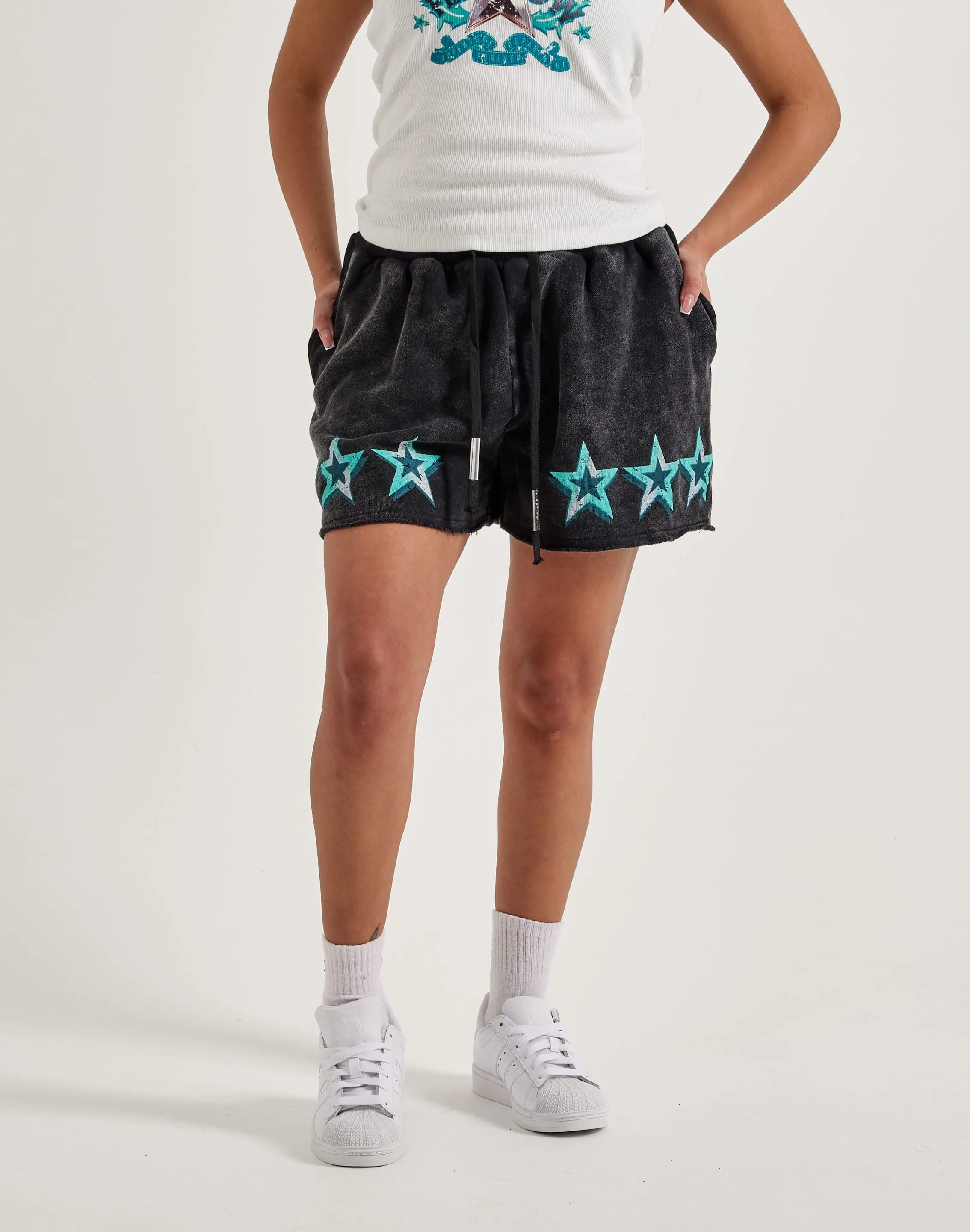 Day Glow Smart Glow First Row Washed Rhinestone Star Shorts