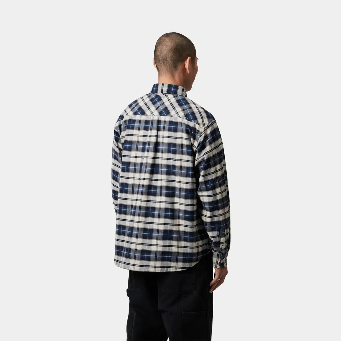 AbrasionResistant Senior Ease L/S TARBELL CHECK SHIRT - DARK NAVY / WHITE