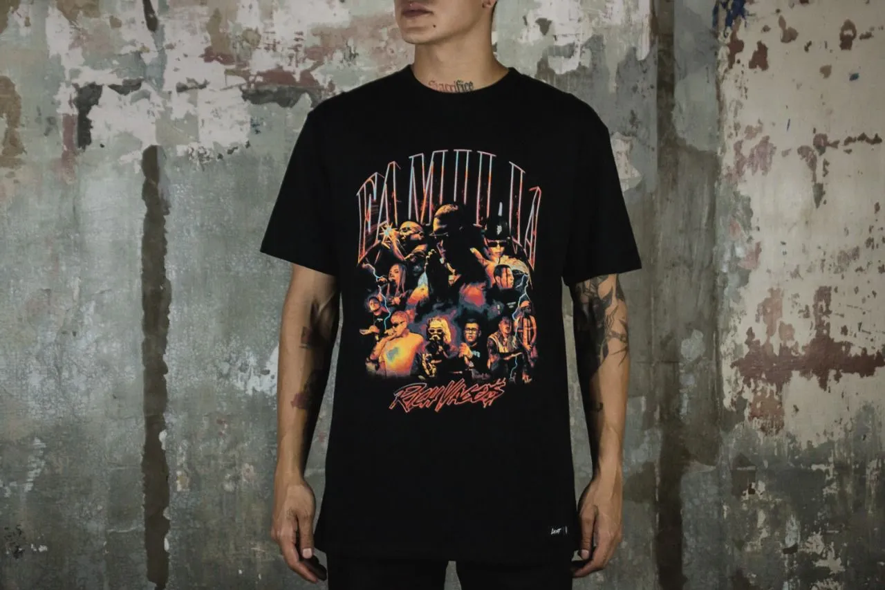 WideNeckline Ribbed Knit Fabric Lust Brand x Rich Vagos "Familia" Tee