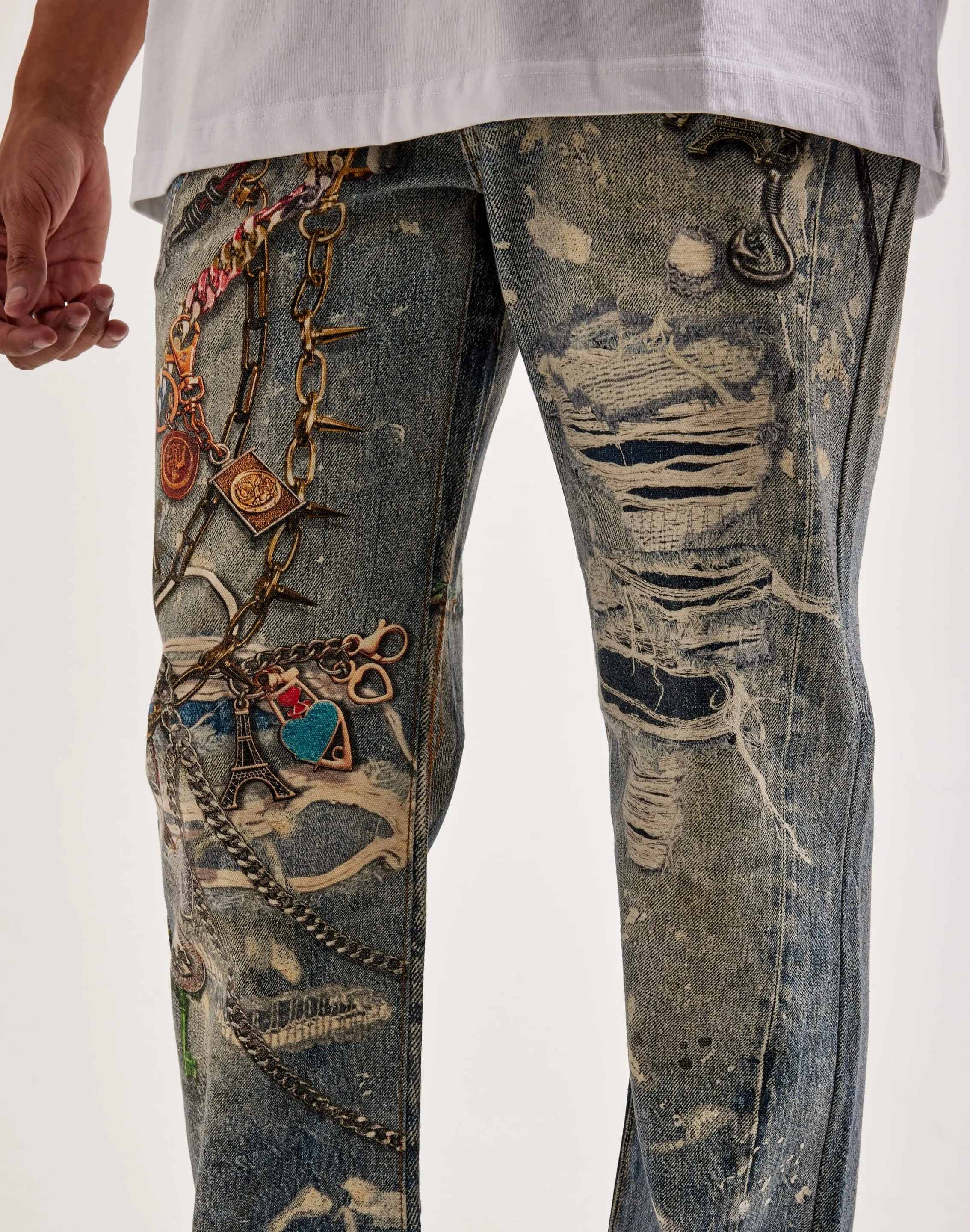 Preme Printed Chain Jeans Polish Glow Snug fit