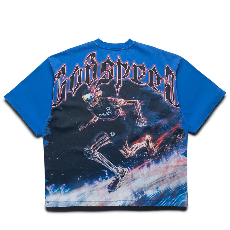 Godspeed New York GSPD Run Club Tee - Royal retro hem cruise event