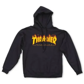 Thrasher - Flame Logo Hoodie Black Adjustable Drawstrings Reinforced Hem