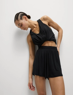 Modal Rich Ribbed Relaxed High Waisted Yoga Shorts - Black vest Contoured Articulation