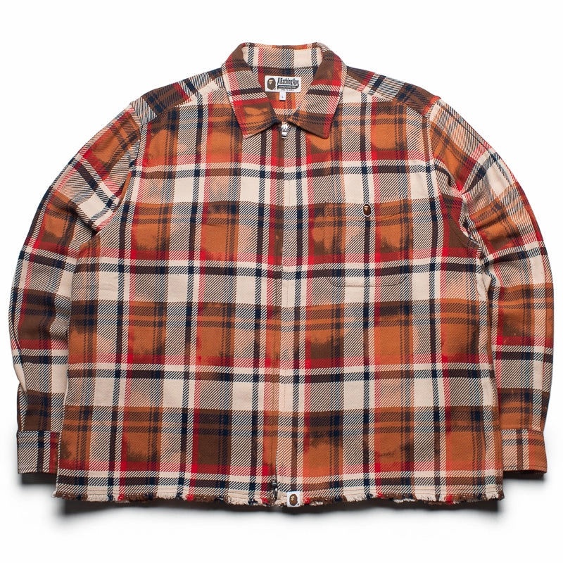 A Bathing Ape Bleached Bape Check Zip Shirt - Red All-Purpose Jacket Side Pockets