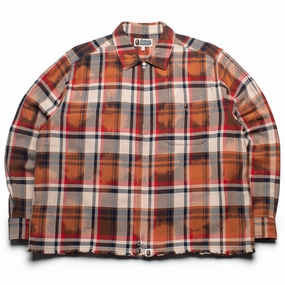 kind Evolve A Bathing Ape Bleached Bape Check Zip Shirt - Red
