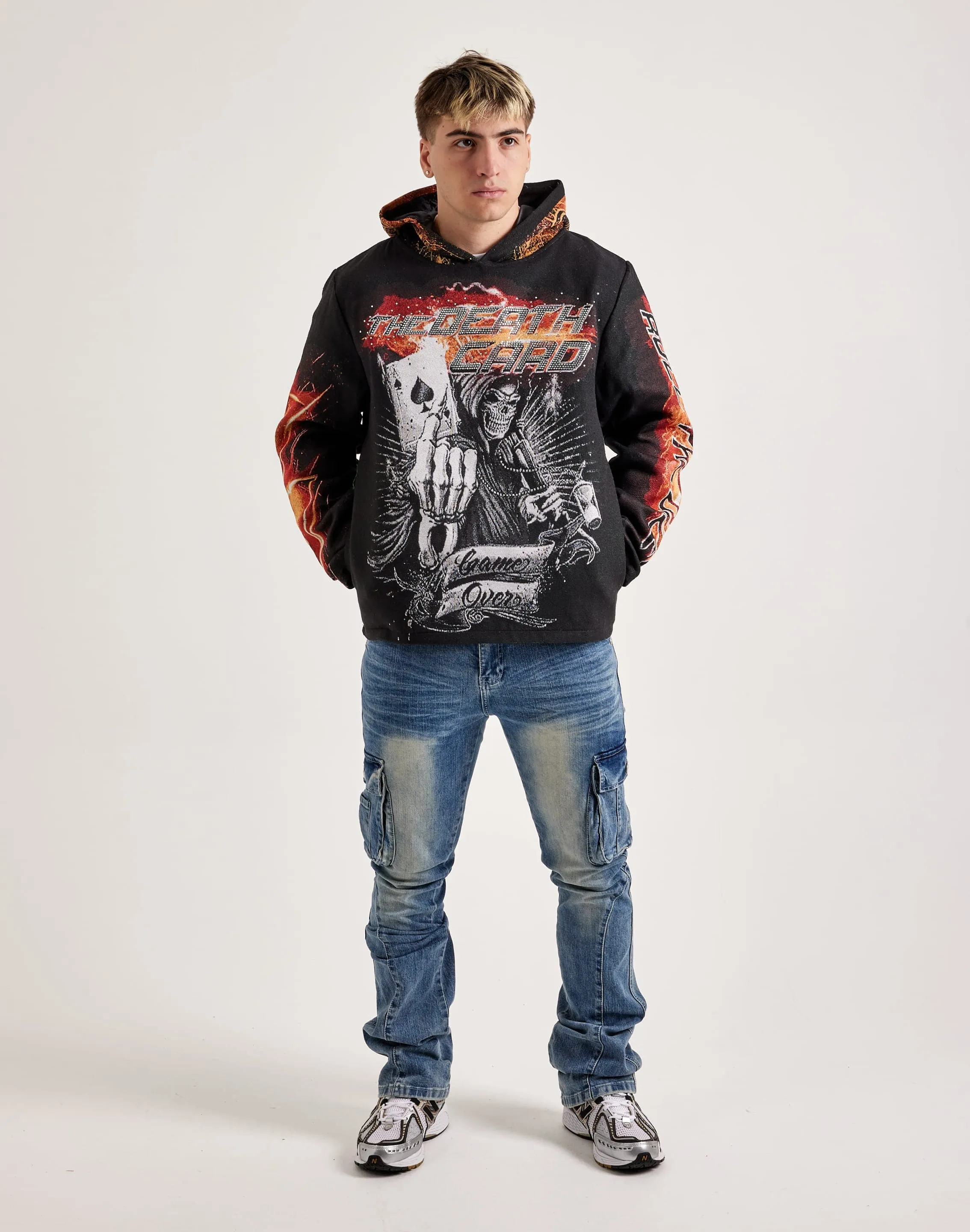 Majestik Death Card Rhinestone Tapestry Hoodie Reflective accents Design Soul