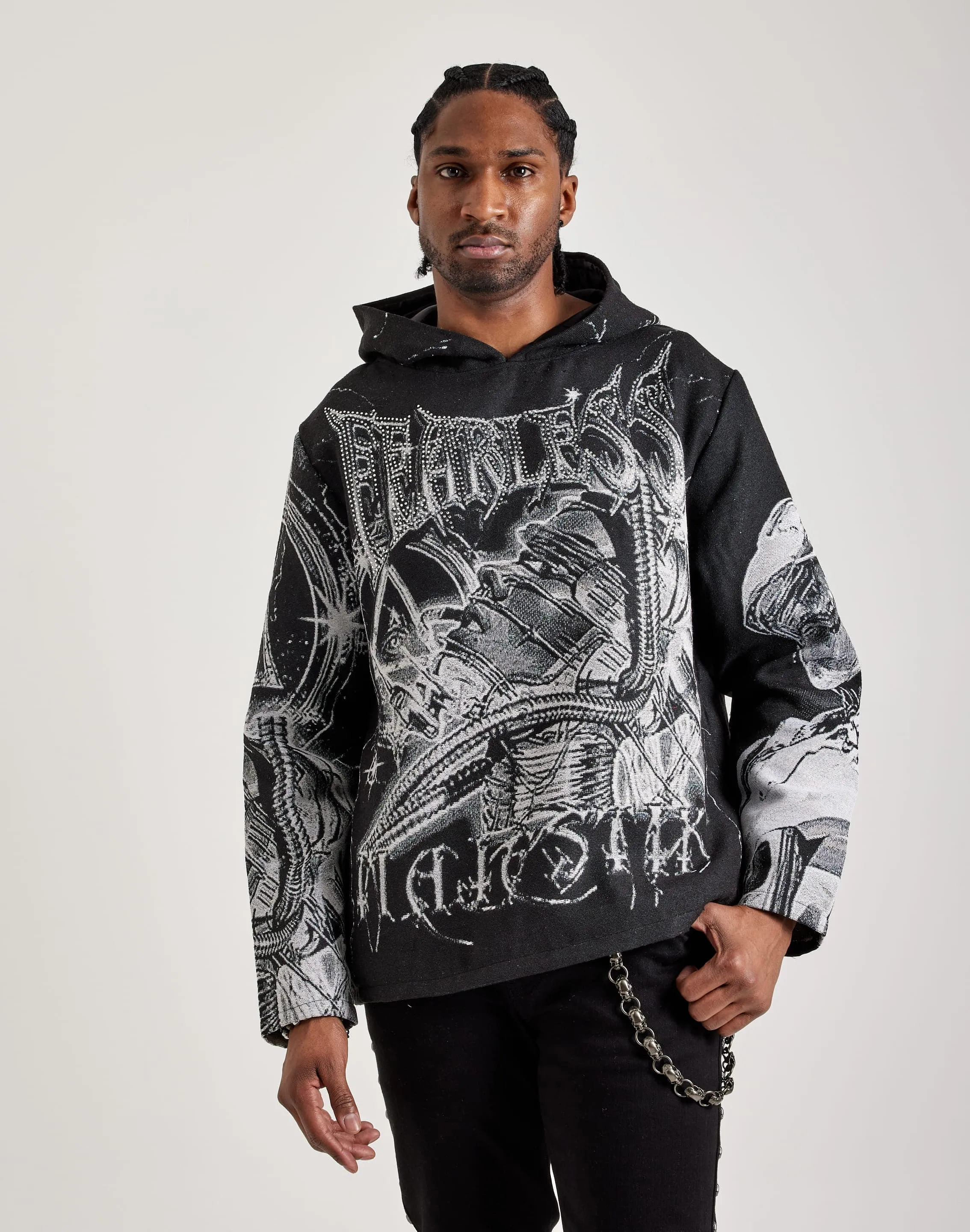 Majestik Fearless Face Tapestry Hoodie OrganicCotton MultiPanelCut