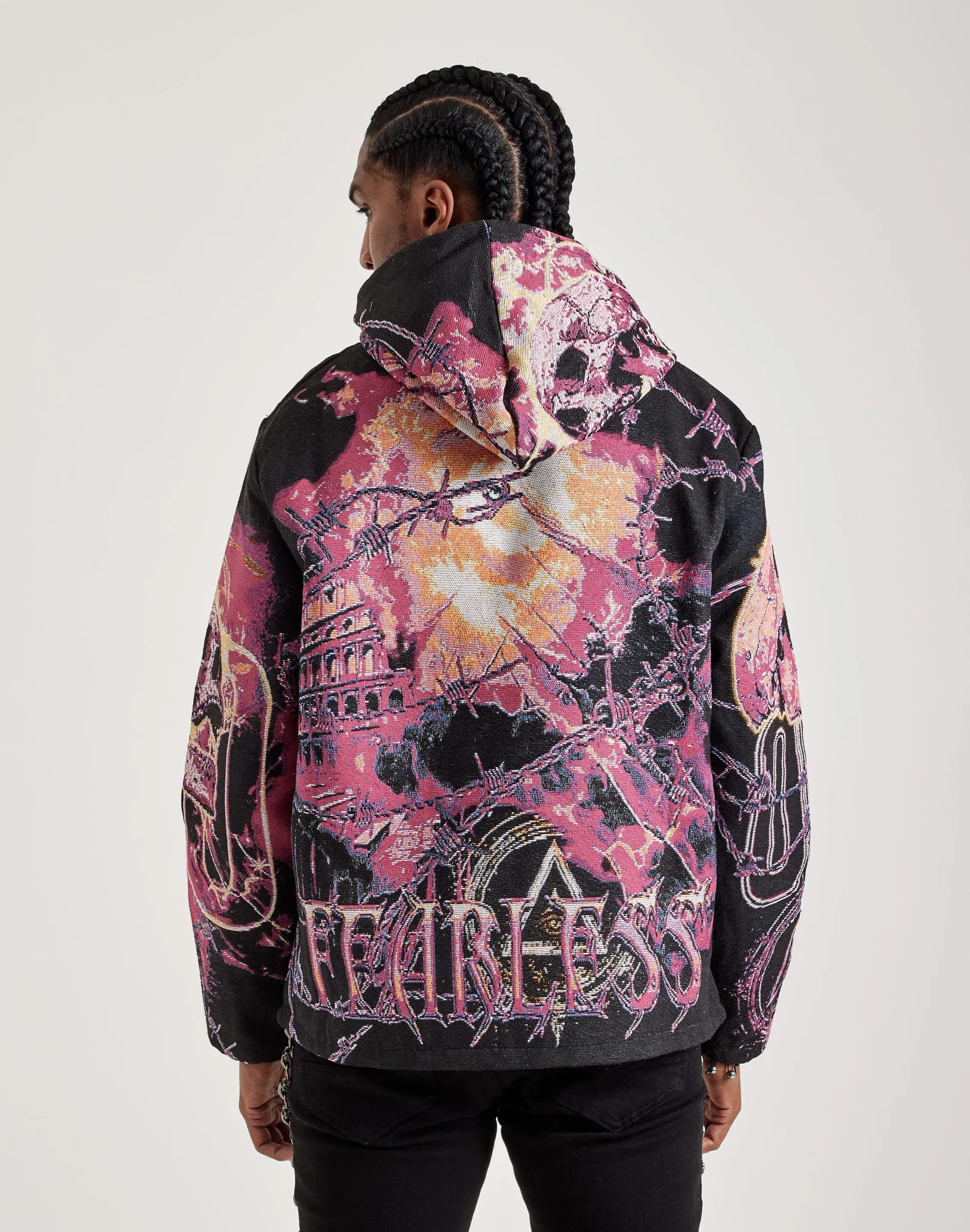 Majestik Fearless Skull Tapestry Hoodie QuickDryDesign Adjustable drawstring