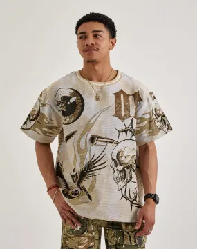 Majestik Flame Skull Tapestry Tee LightweightTextile