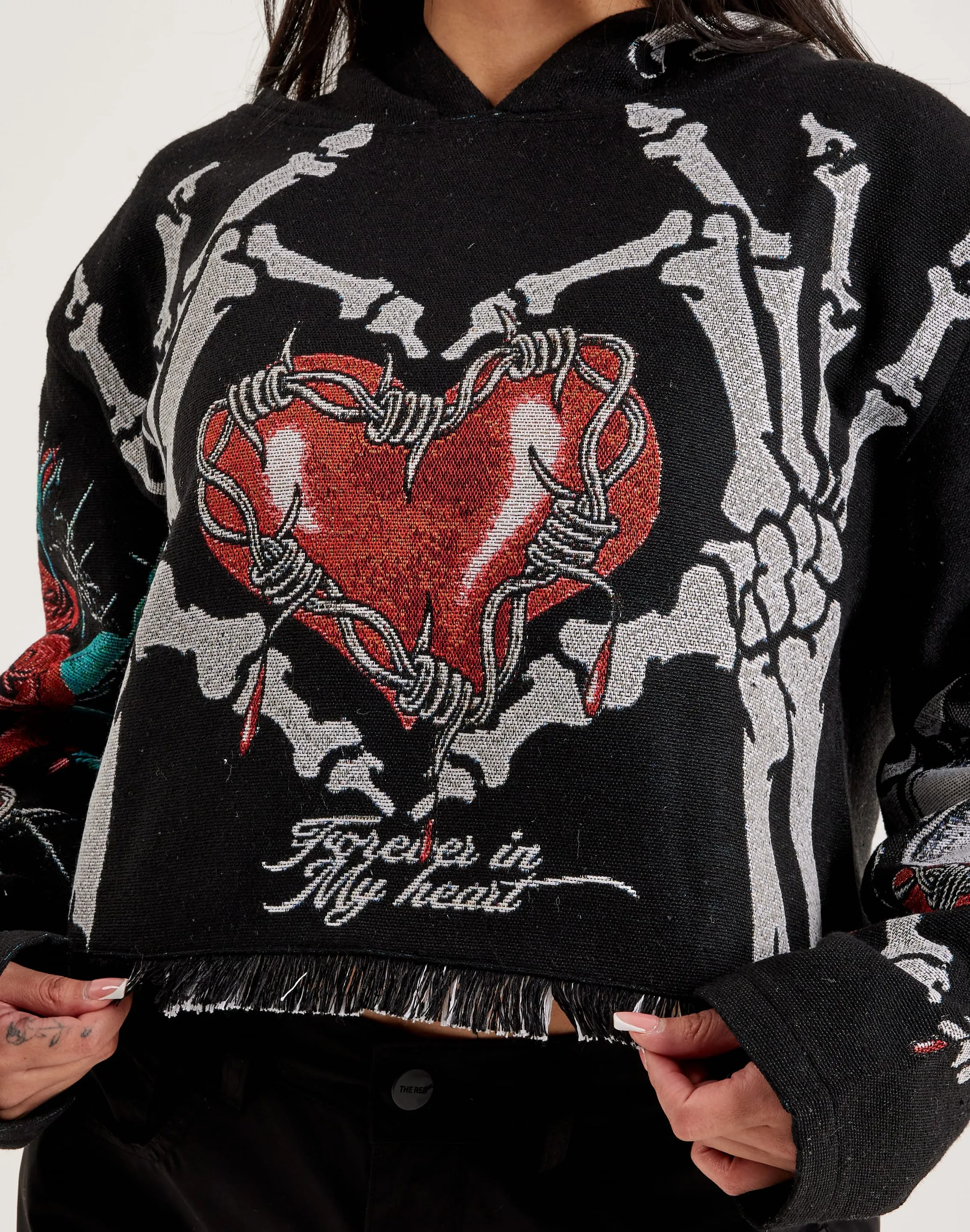 Majestik Skeleton Tapestry Cropped Hoodie Meeting Ready QuickReleaseFastenings