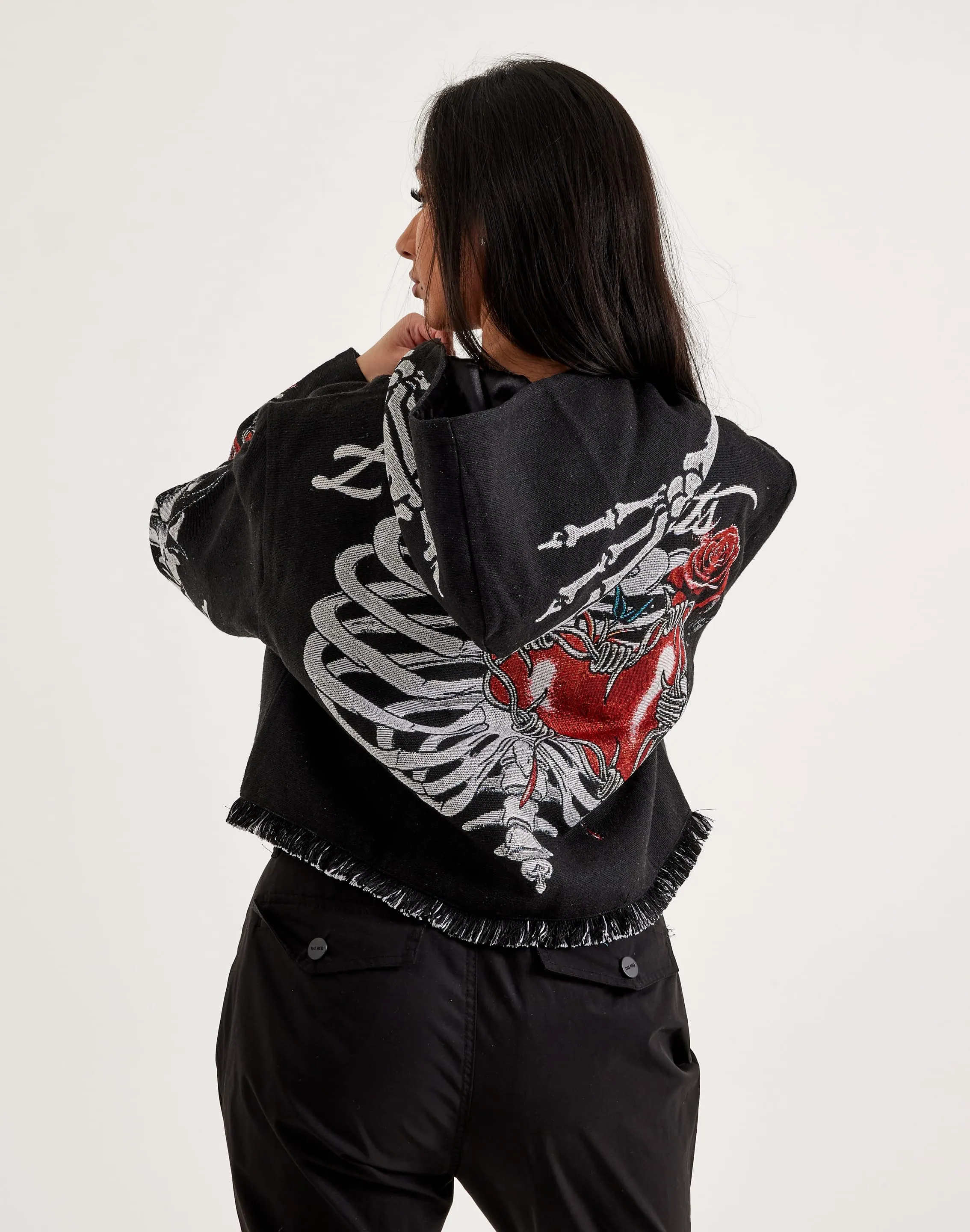 Majestik Skeleton Tapestry Cropped Hoodie Cyber Glow AbrasionFreeZone