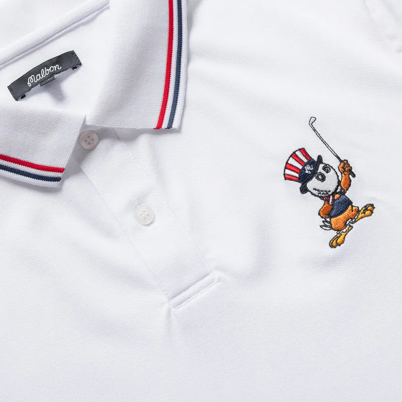 Malbon Golf Eagle Buckets Performance Pique Polo - White Functional Wear Adjustable Cuff Closure