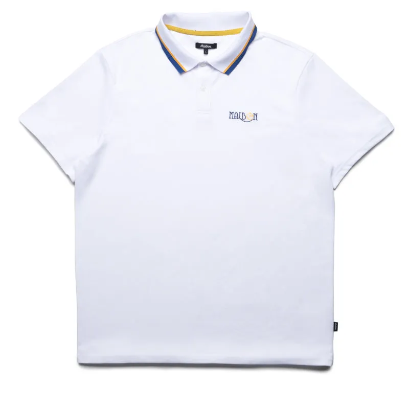 Malbon Golf Grasse Pique Polo - White Breathable mesh Non Irritating Seams