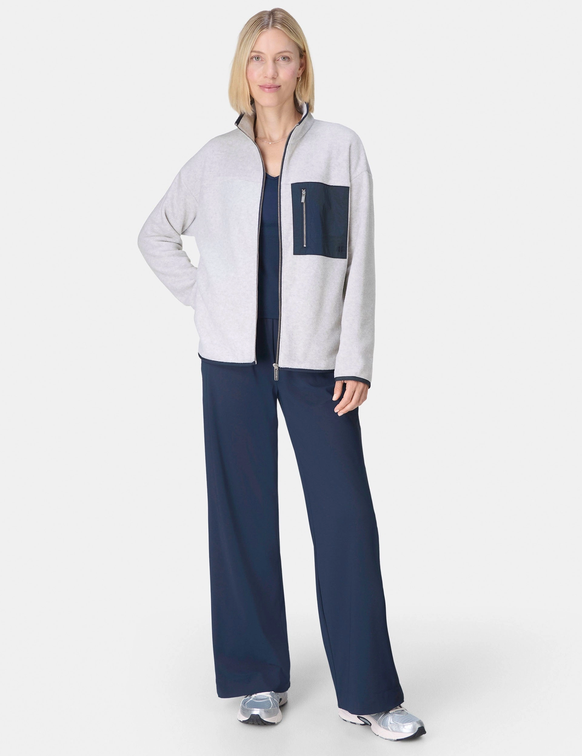 Anti Static Weave Mallow Zip Through - Mottled Grey/Navy Blue